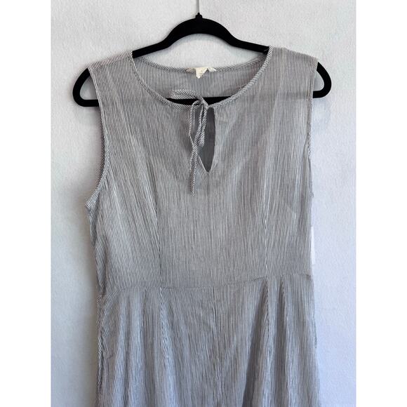 Caslon Striped Cotton Midi Dress Gray White Sleeveless Ruffle Summer M coastal - Picture 6 of 9